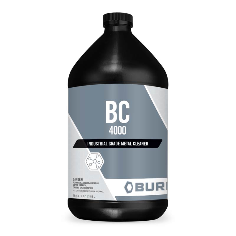 Industrial General Purpose Metal Cleaner BC-4000. A general purpose alkaline metal cleaner degreaser that is vastly superior to solvents when prepping metal for painting. It is very economical as it this 9 parts water to 1 part cleaner for most metal cleaning applications. It is biodegradable and acts by emulsifying any grease and oil on the metal surface. Just spray or wipe it on and wash off with clean water or wipe off with clean, lint-free rags. BC 4000 is safe for use on all metals.